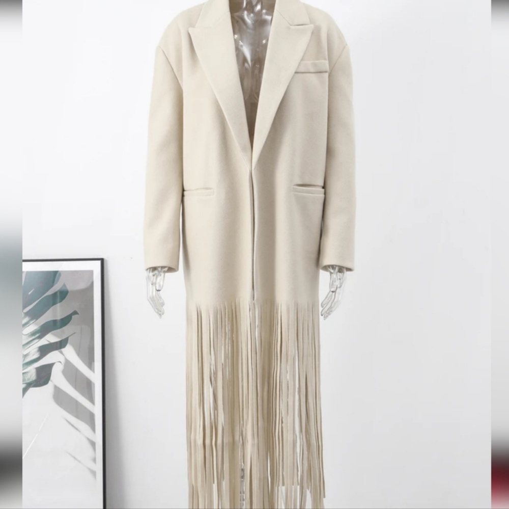 Tassel Apricot Women's Coat Elegant Autumn Long Sleeve Lapel Female Coats 2025 - Picture 5 of 6